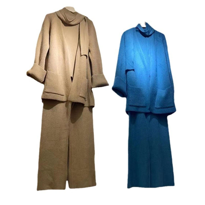Damen modisches Strickensemble mit elegantem Cardigan und passendem Oberteil Drune