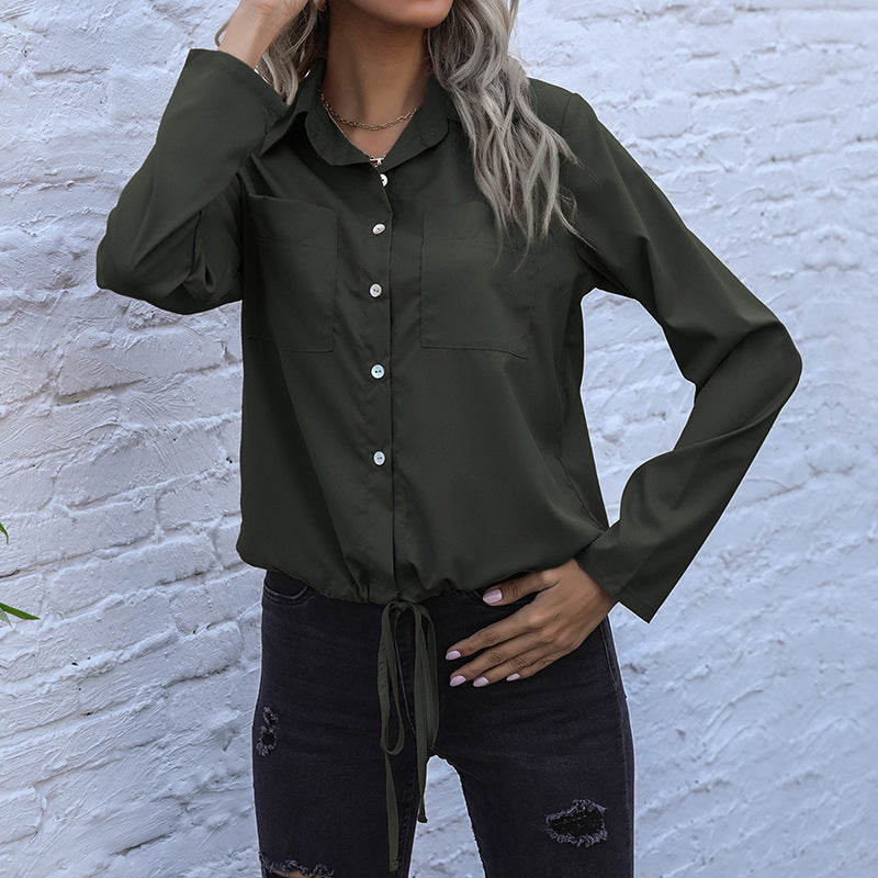 Damen Hemdbluse mit Kordelzug, Brusttaschen & lockerer Passform Drune