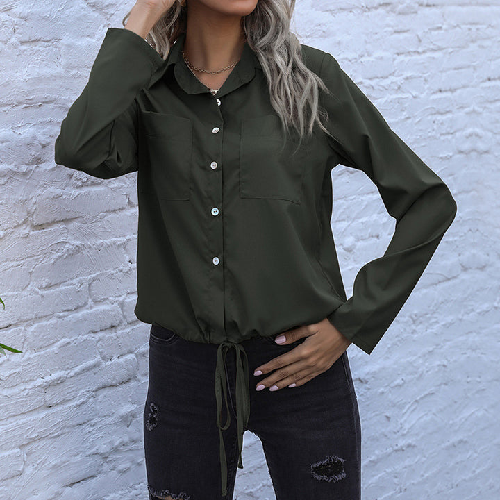 Damen Hemdbluse mit Kordelzug, Brusttaschen & lockerer Passform Drune