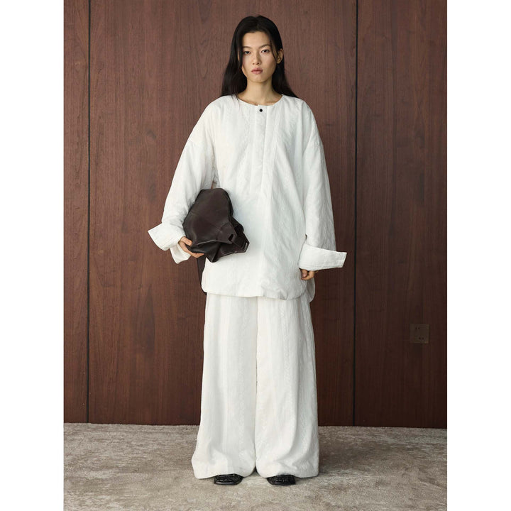Damen Weites Tunika-Set mit strukturiertem Gewebe, weitem Ärmel und Palazzohose Drune