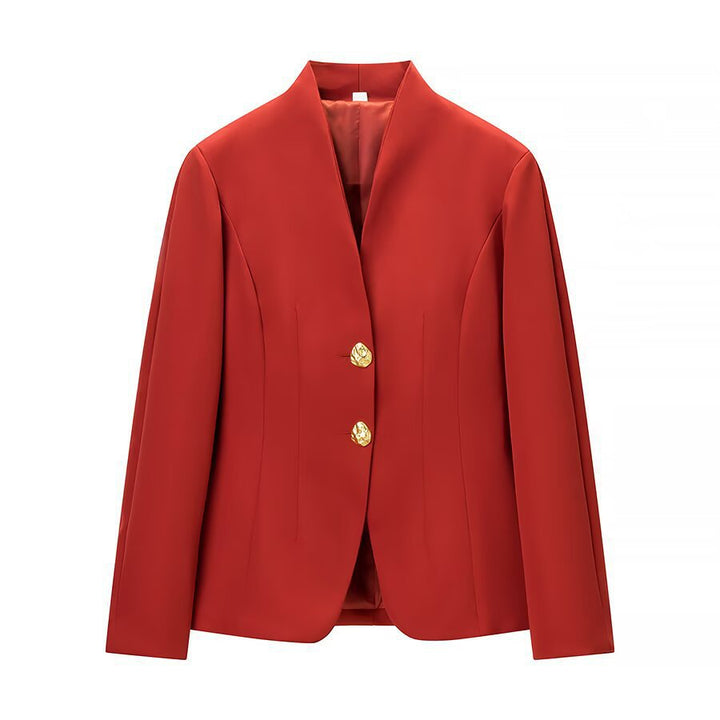 Damen Zweiteiliges Tailored-Blazer- und Highwaist-Hosen-Set mit goldknopf-Detail Drune