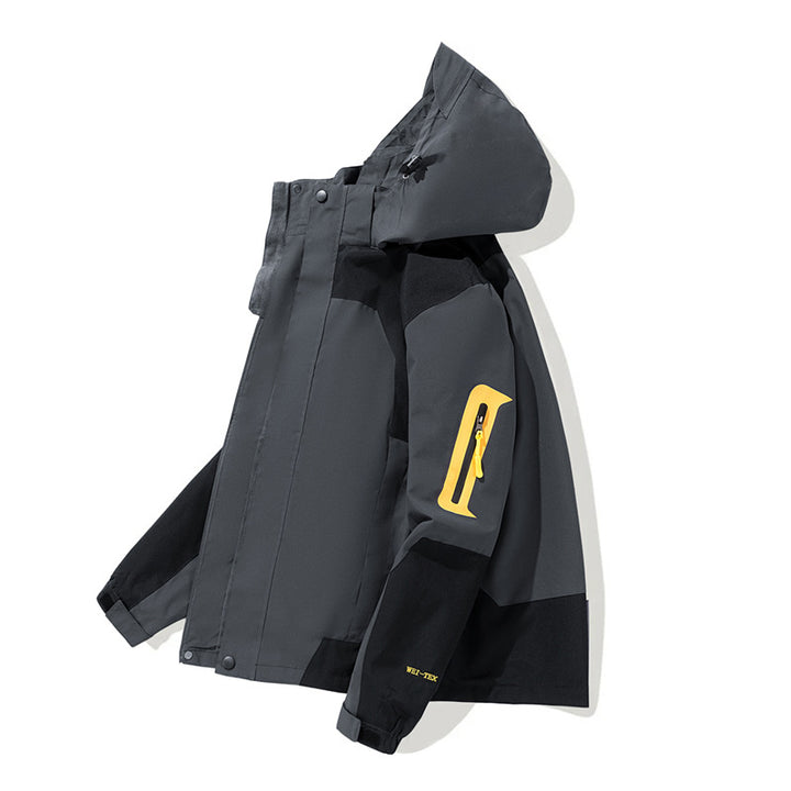 Herren Wasserdichte Softshell-Outdoorjacke mit Kapuze, Ärmel-Reißverschlusstasche und winddichter Membran Drune