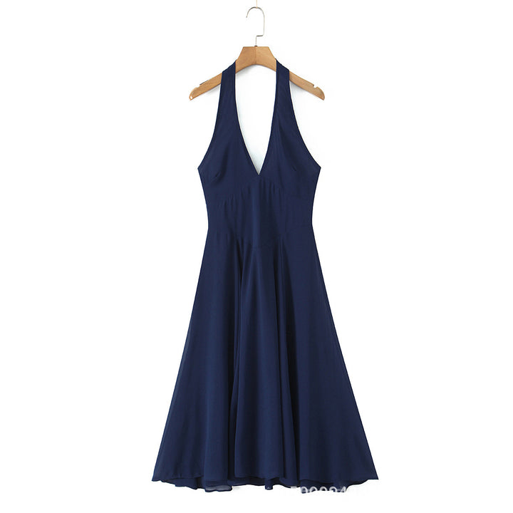 Damen schwingendes Midikleid mit V-Ausschnitt und elegantem Schnitt Drune