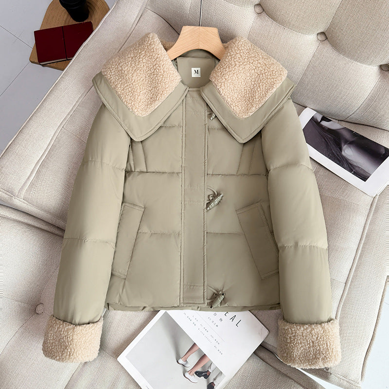 Damen nan kurzer wattierter Steppblouson mit voluminösem Teddykragen und Umschlag-Teddybündchen Drune