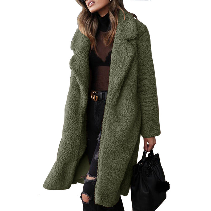 Damen kuscheliger Teddy-Mantel mit elegantem Revers und praktischen Taschen Drune
