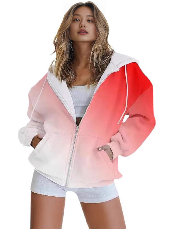 Damen oversized Kapuzenjacke mit Farbverlauf und praktischen Taschen Drune