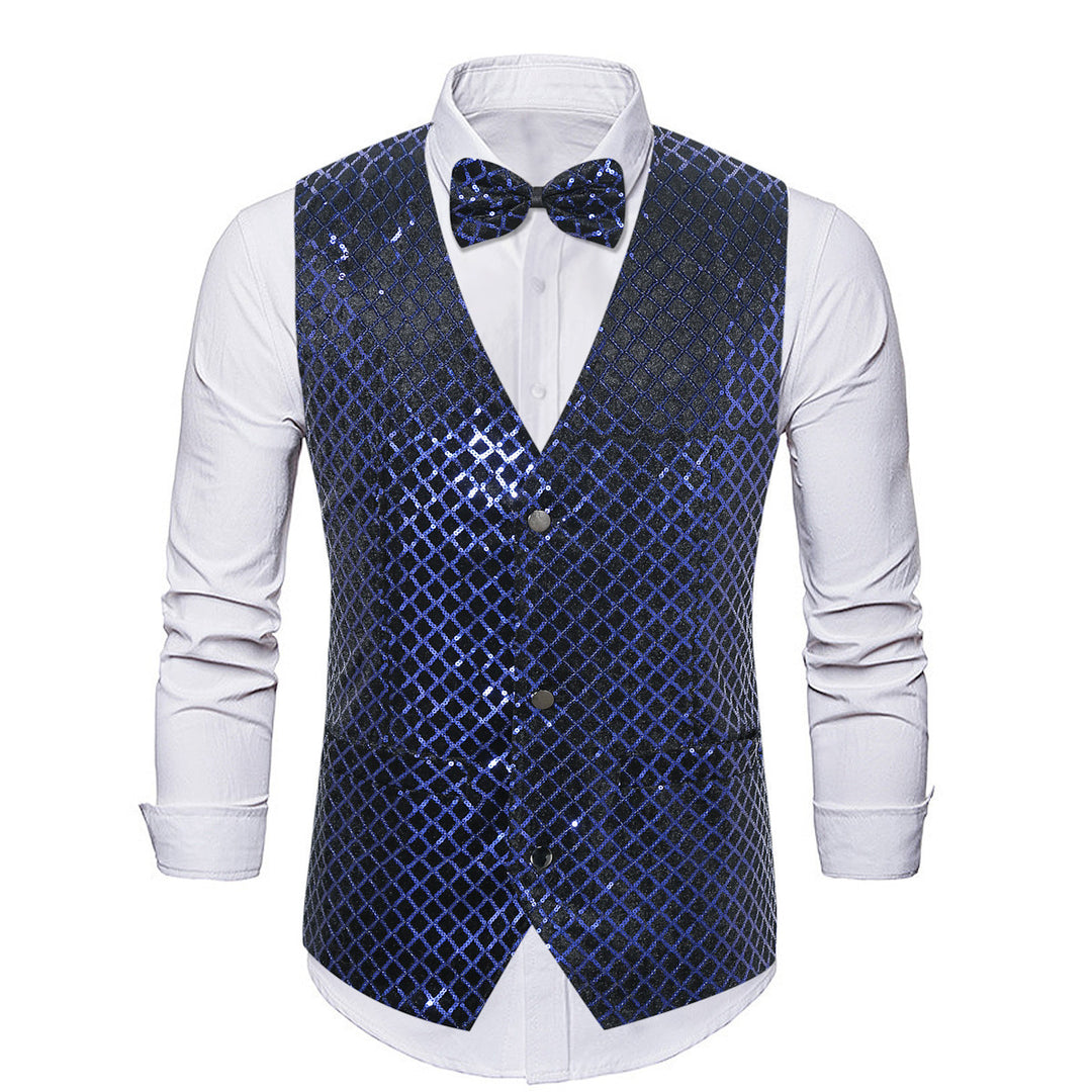 Herren eleganter Pailletten-Blazer mit passendem Fliegenverschluss Drune