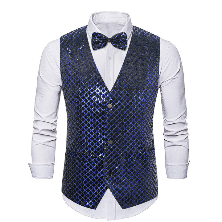 Herren eleganter Pailletten-Blazer mit passendem Fliegenverschluss Drune