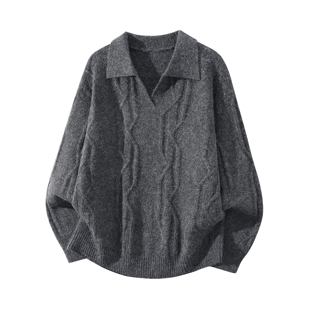 Damen Oversize Mohair‑Optik Zopfstrickpullover mit Polokragen und V‑Ausschnitt Drune