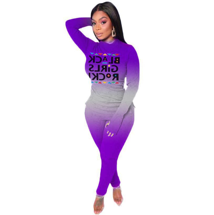 Damen Zweiteiliges Lounge-Set mit Statement-Print, Langarmshirt und Highwaist-Leggings Drune
