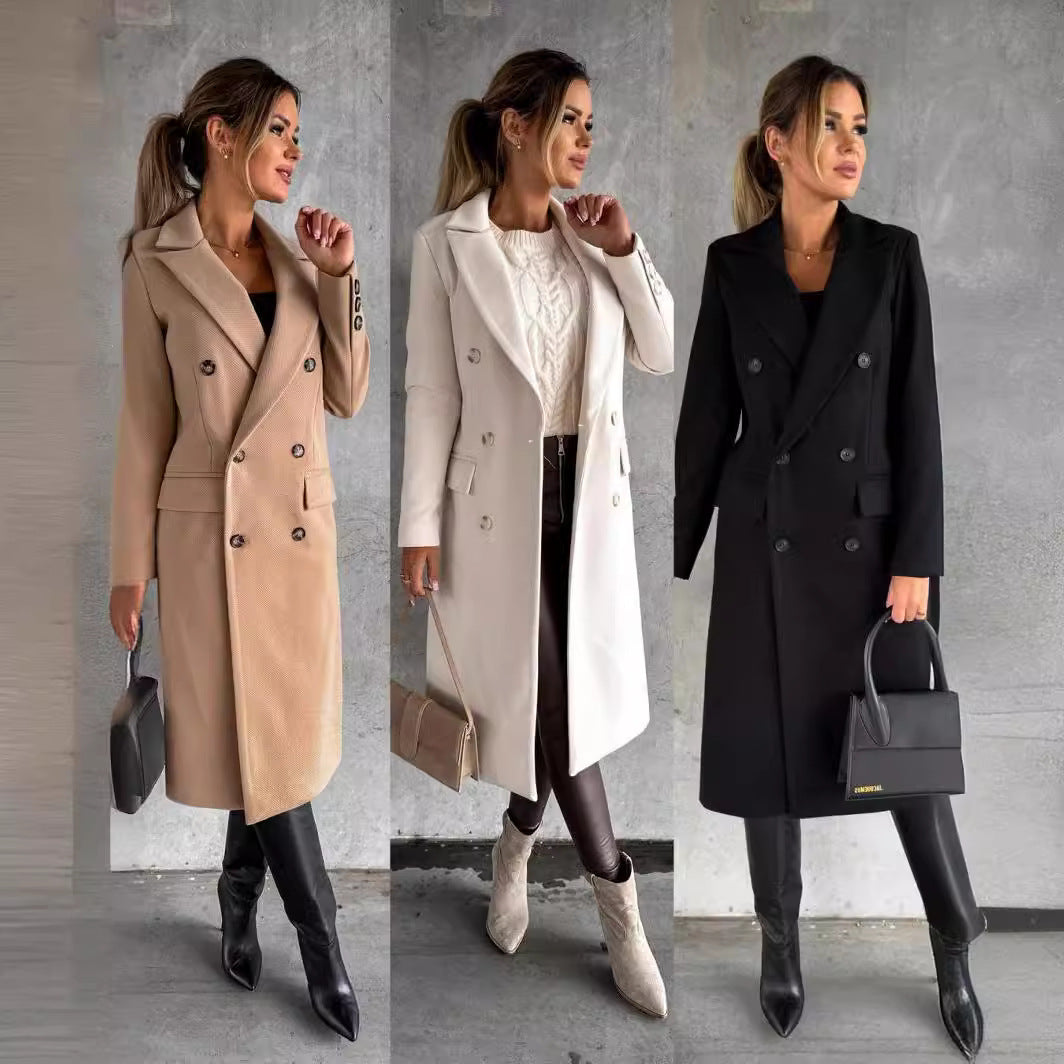 Damen Eleganter Doppelreiher-Mantel mit Tailored Fit und schickem Revers Drune