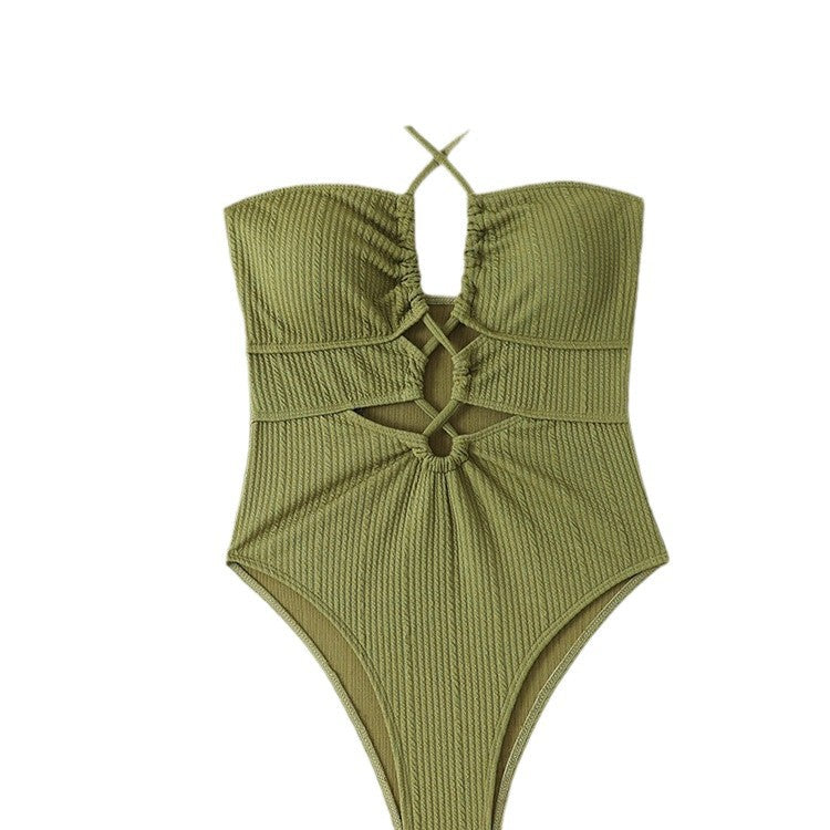 Damen Hochgeschnittener Badeanzug mit Cut-Outs und trendy Riemen Drune