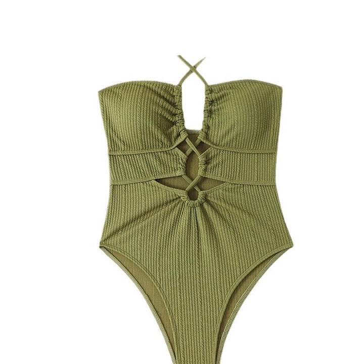 Damen Hochgeschnittener Badeanzug mit Cut-Outs und trendy Riemen Drune