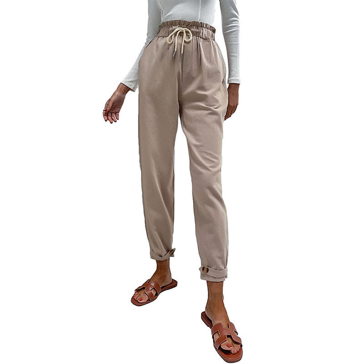Damen Lässige Hose mit hohem Bund, Tunnelzug, Eingrifftaschen und konischer Beinform Drune