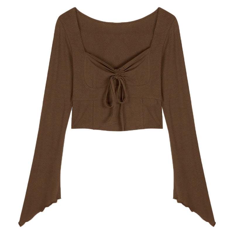 Damen Cropped-Top mit raffiniertem Knoten und weitem Arm Drune