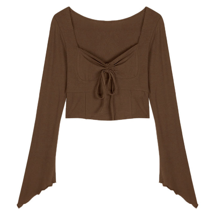 Damen Cropped-Top mit raffiniertem Knoten und weitem Arm Drune