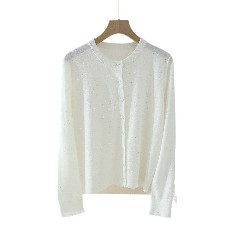 Damen Feiner Rundhals-Cardigan aus leichtem Feinstrick mit Perlmuttknopfleiste und dezentem Glitzereffekt Drune