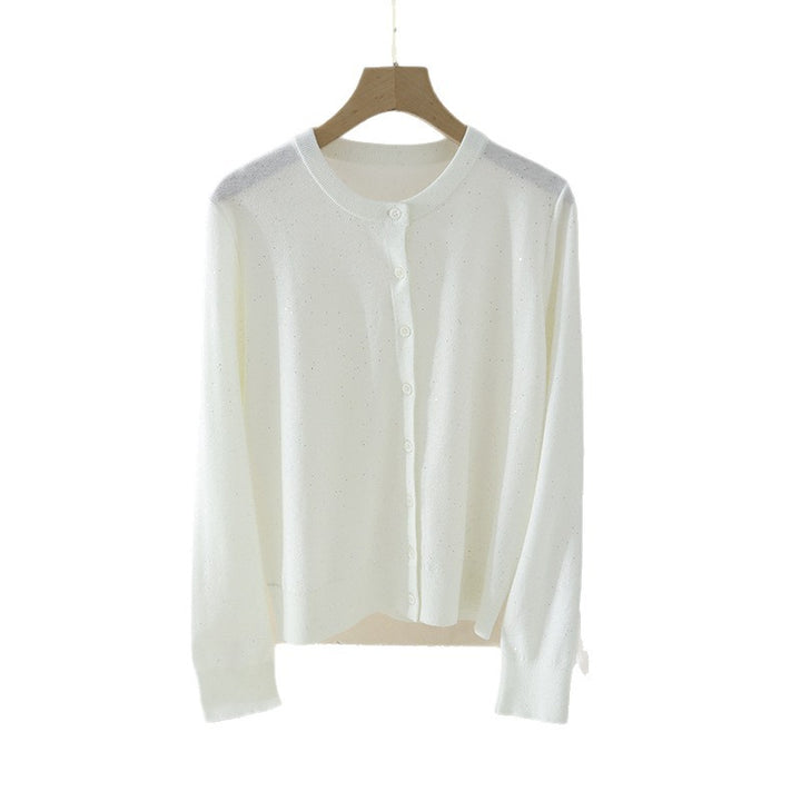 Damen Feiner Rundhals-Cardigan aus leichtem Feinstrick mit Perlmuttknopfleiste und dezentem Glitzereffekt Drune