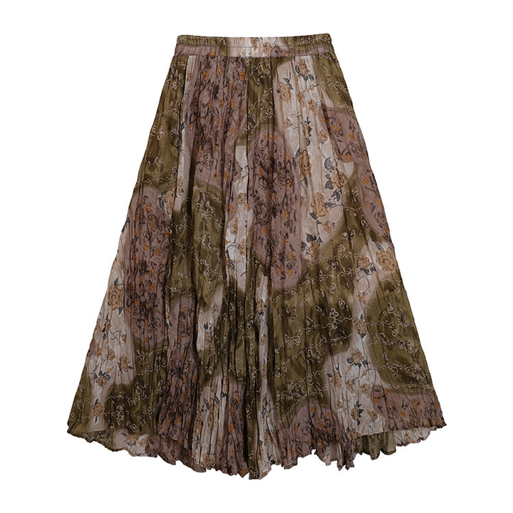 Damen nan fein gefalteter Midirock mit Vintage Blumenprint und elastischem Taillenbund Drune