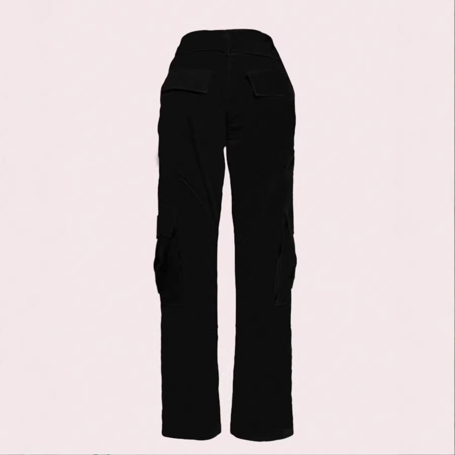 Damen Utility-Cargo-Hose mit hoher Taille, geradem Bein und seitlichen Pattentaschen Drune