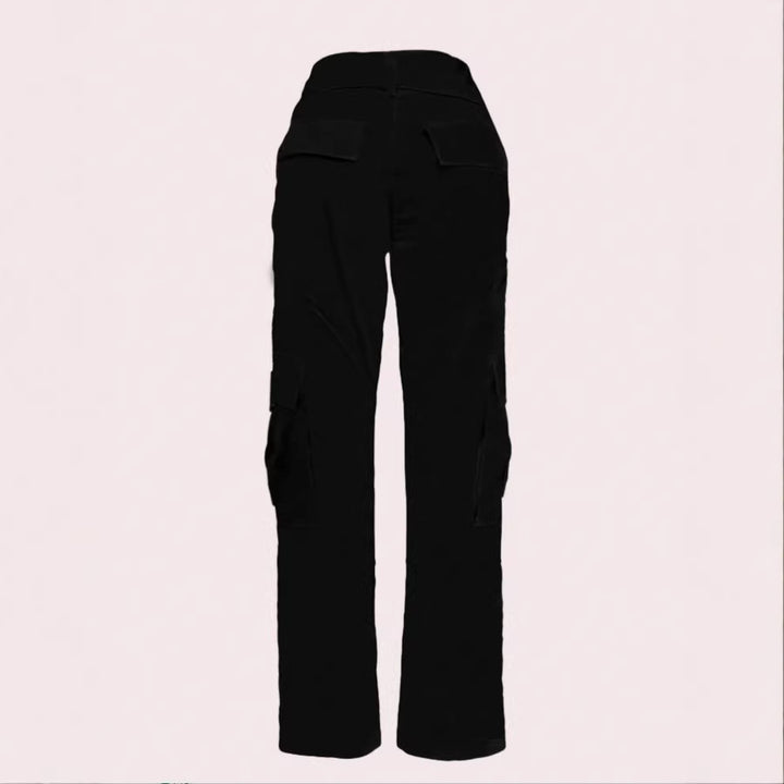 Damen Utility-Cargo-Hose mit hoher Taille, geradem Bein und seitlichen Pattentaschen Drune