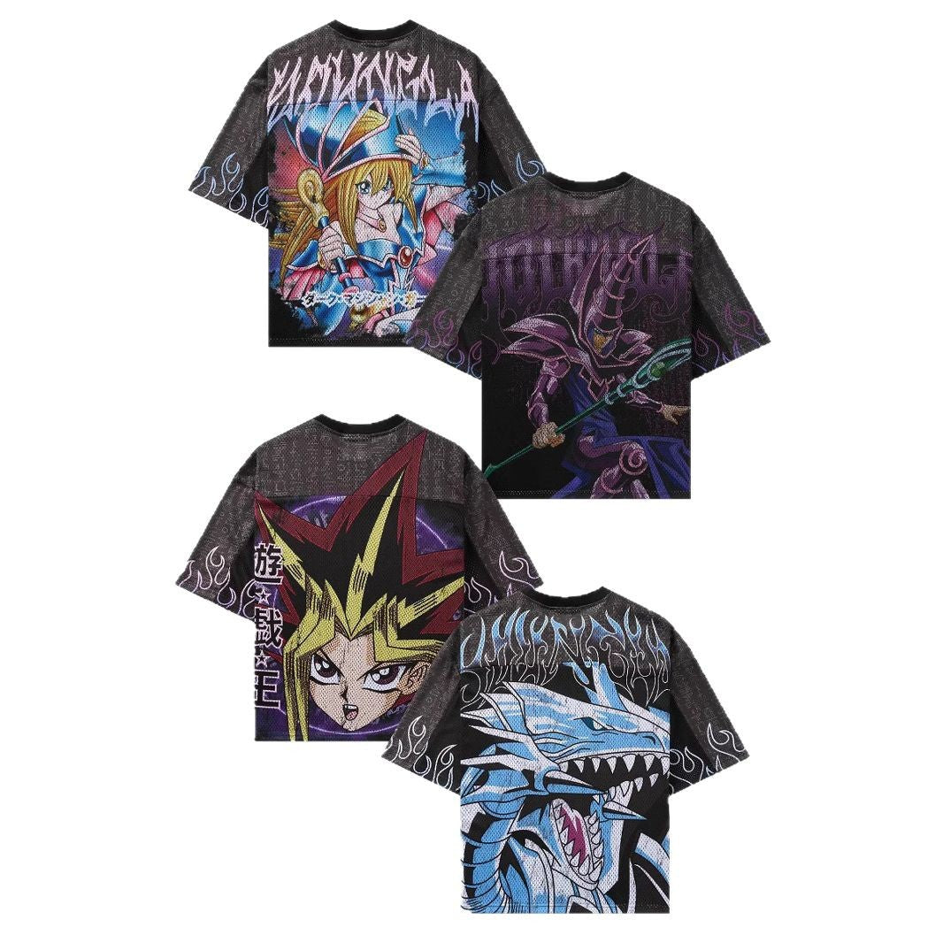 Unisex nan atmungsaktives Netz-Jersey mit großflächigem Anime-Print und V-Ausschnitt Drune