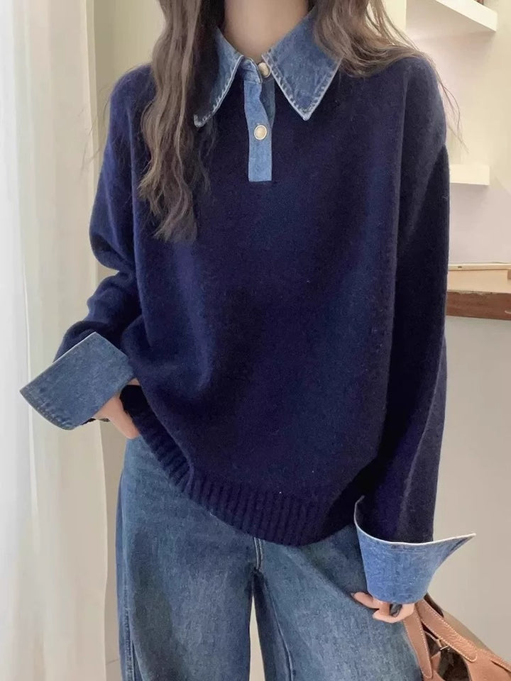 Damen gemütlicher Pullover mit sportlichem Kragen Drune