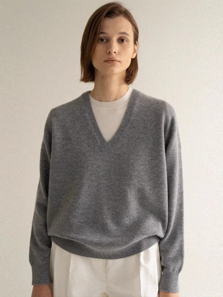 Damen lässiger V-Ausschnitt Pullover aus weichem Material Drune