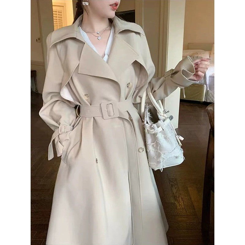 Damen Taillierter A-Linien Trench-Mantel mit breitem Bindegürtel Drune