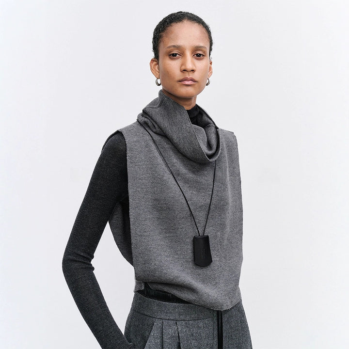 Damen lässige Strickweste mit hochgeschlagenem Kragen Drune