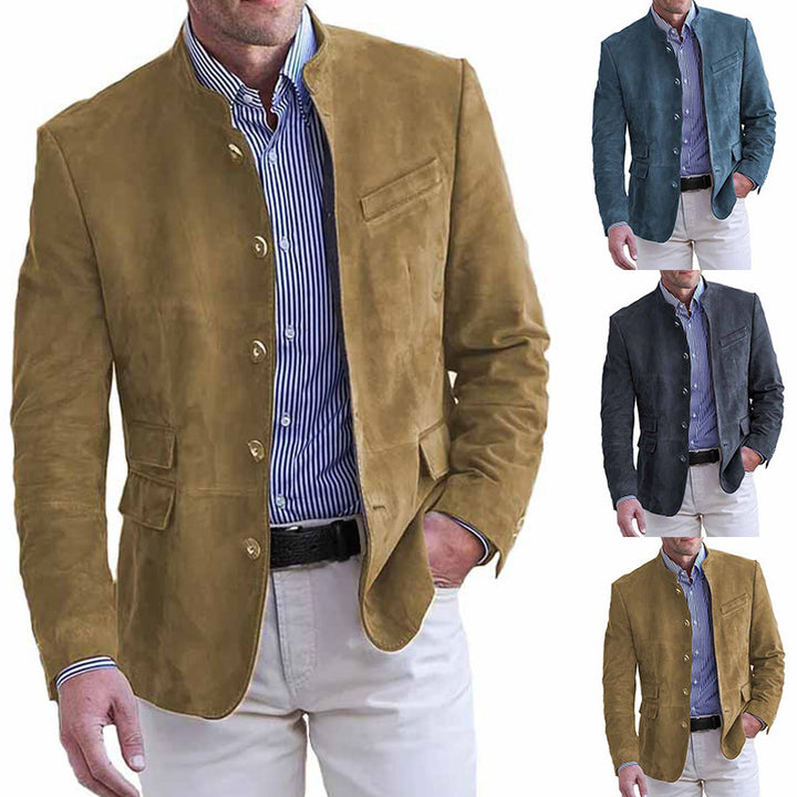 Herren Veloursleder Blazer mit Stehkragen und Pattentaschen Drune