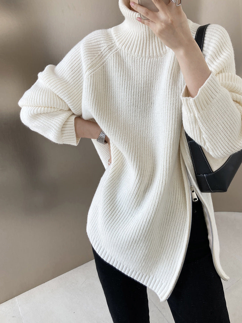 Drune Rollkragenpullover mit Seitenschlitz einfarbig gestrickt