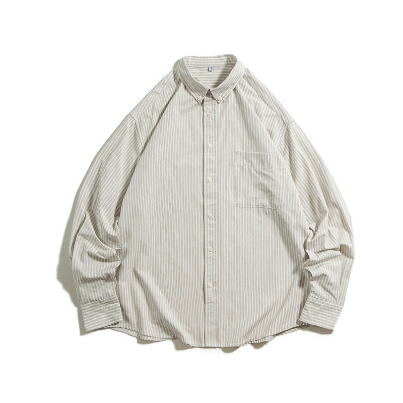 Herren Oversize Streifenhemd mit Knopfkragen und Brusttasche Drune