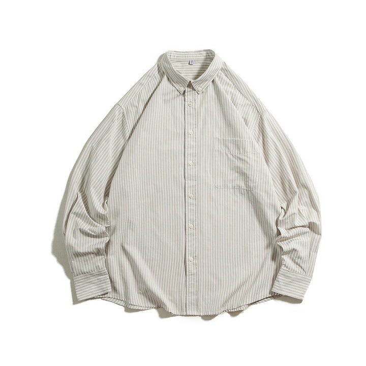 Herren Oversize Streifenhemd mit Knopfkragen und Brusttasche Drune