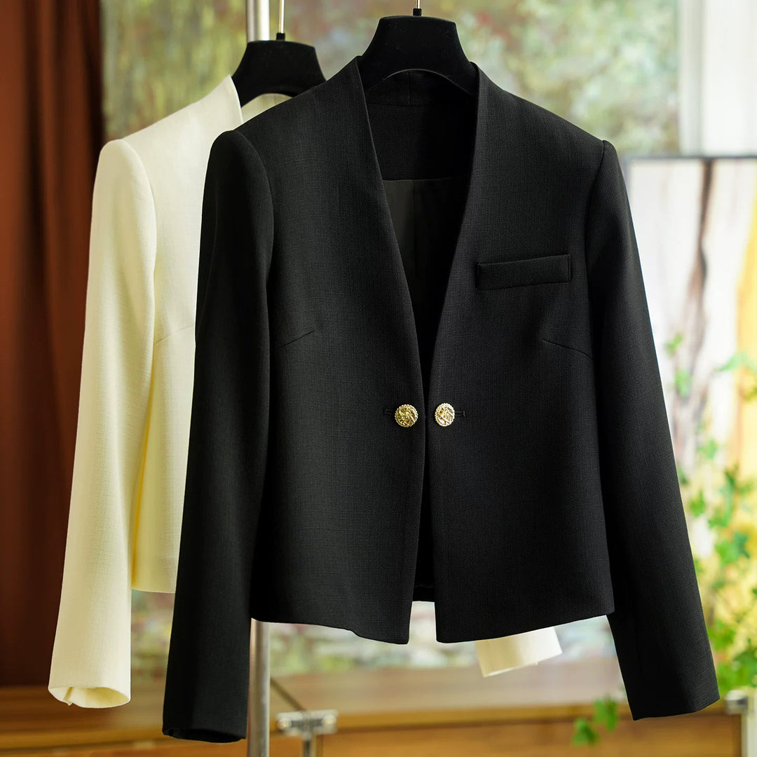 Damen Stilvoller Kurzblazer mit glamourösen Knöpfen Drune