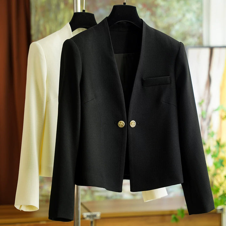 Damen Stilvoller Kurzblazer mit glamourösen Knöpfen Drune