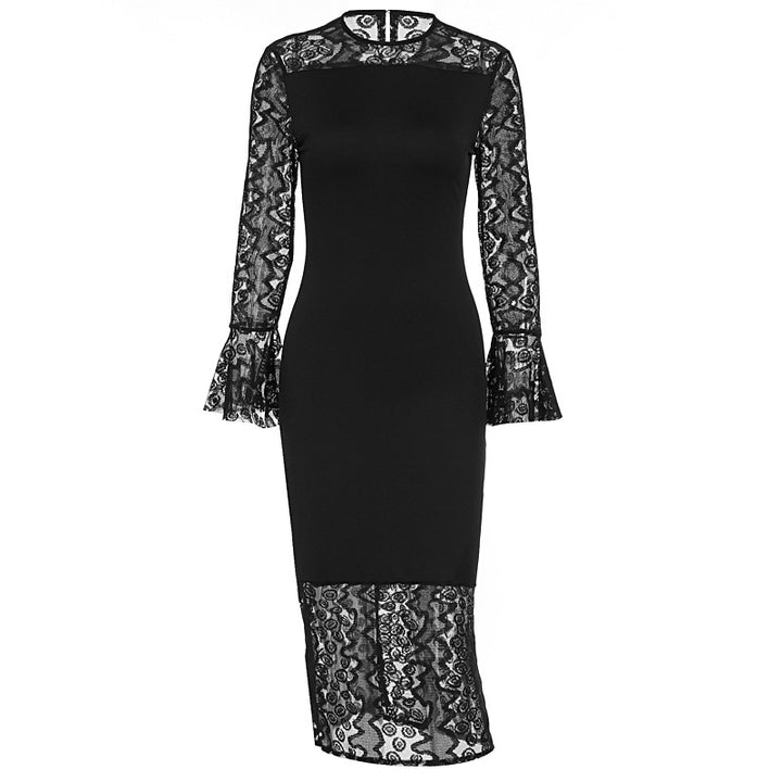 Damen elegantes Spitzenkleid mit weitem Arm und fließendem Saum Drune