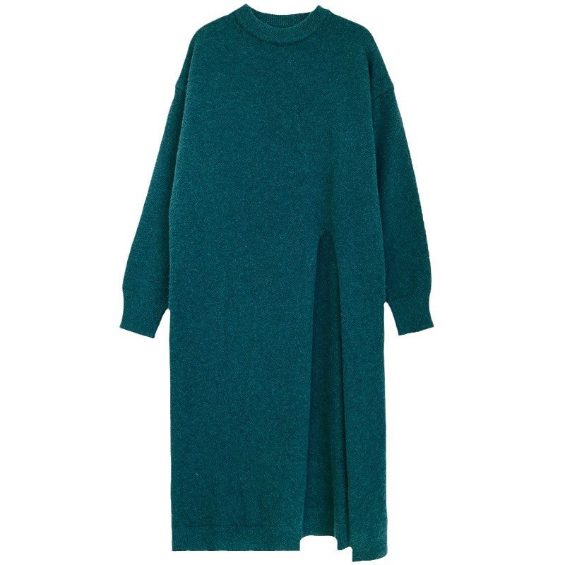 Damen modisches Strickkleid mit seitlichem Schlitz und großzügigem Schnitt Drune