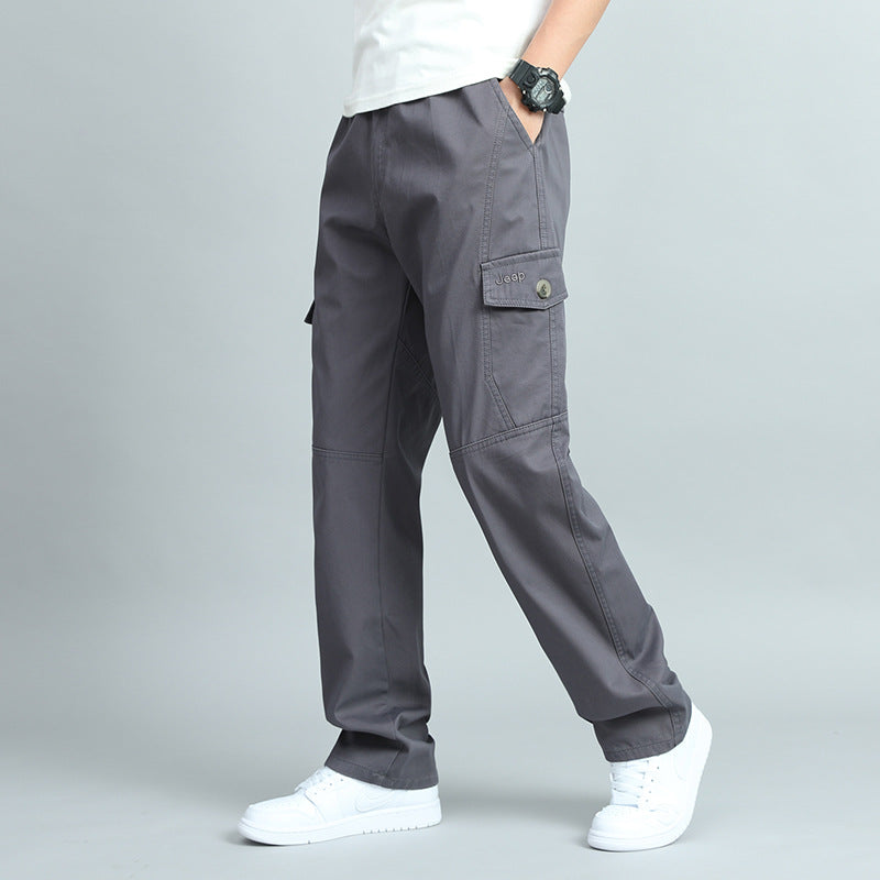 Herren Robuste Canvas-Cargohose mit geradem Bein, Knieabnähern & Klappentaschen Drune