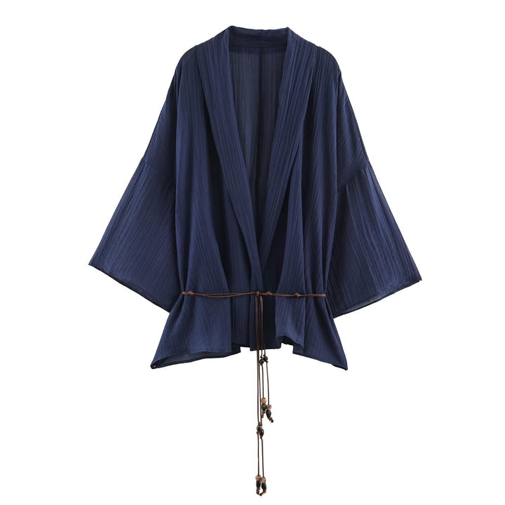Damen Plissierter Oversize-Kimono mit Hüftkordel und Trompetenärmeln Drune