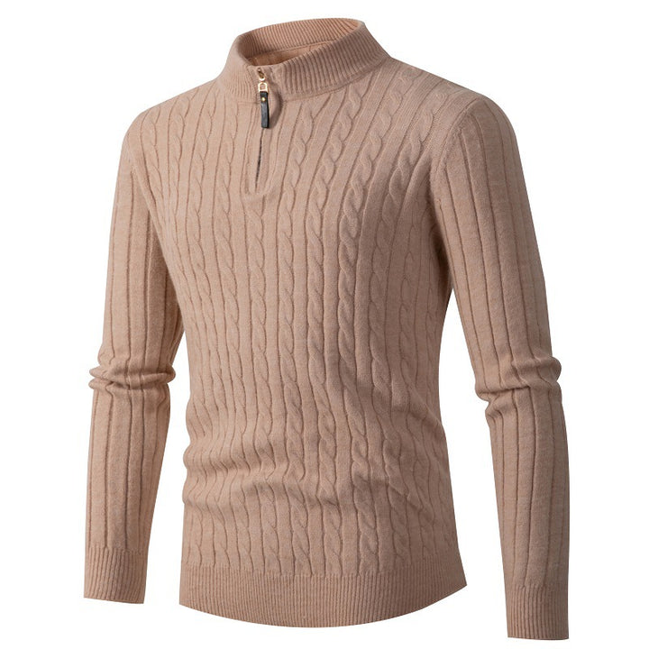 Herren Zopfmuster-Halbzipp-Pullover mit Mockneck und schmaler Silhouette Drune