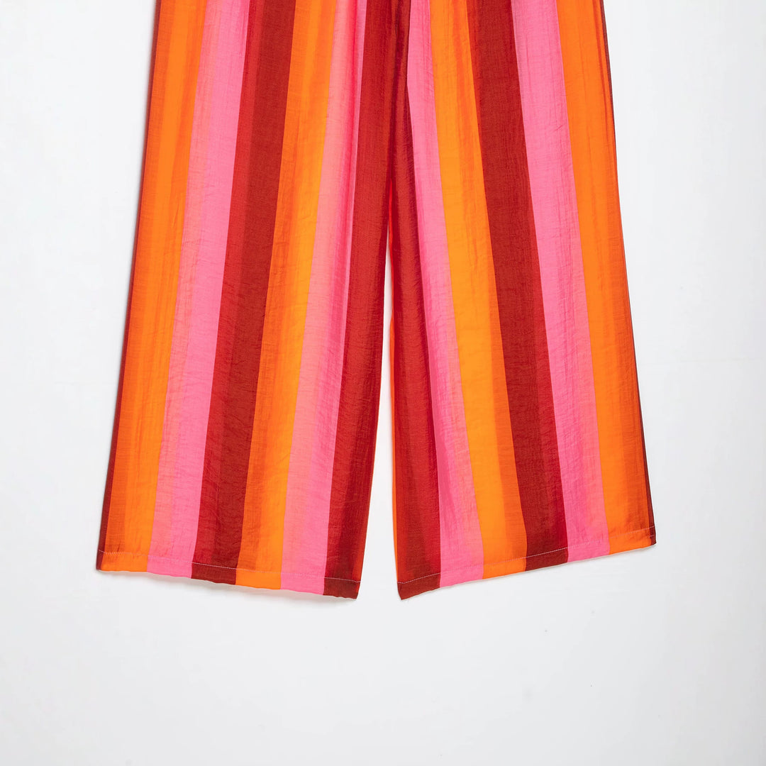 Damen 20+ weite Culotte‑Hose mit Tunnelzugbund und längs gestreifter Leinenoptik Drune
