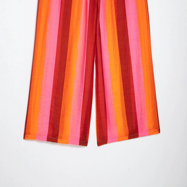 Damen 20+ weite Culotte‑Hose mit Tunnelzugbund und längs gestreifter Leinenoptik Drune