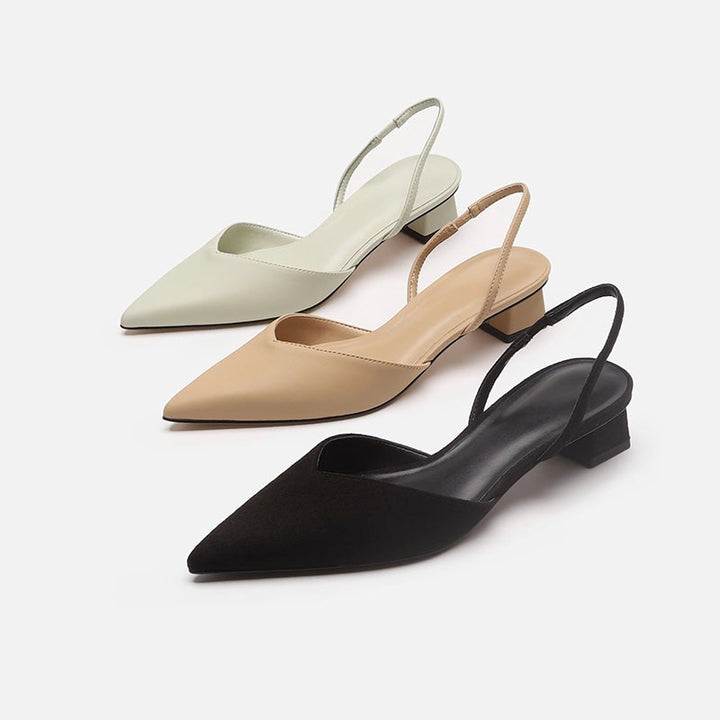 Damen Elegante spitz zulaufende Slingback-Pumps mit elastischem Fersenriemen und niedrigem Blockabsatz Drune