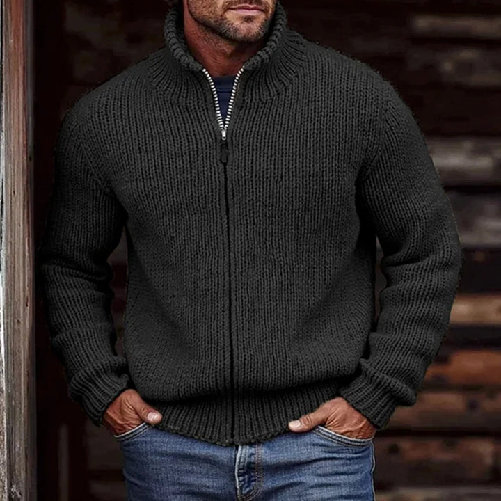 Herren Grobstrick-Cardigan mit Stehkragen und durchgehendem Reißverschluss Drune