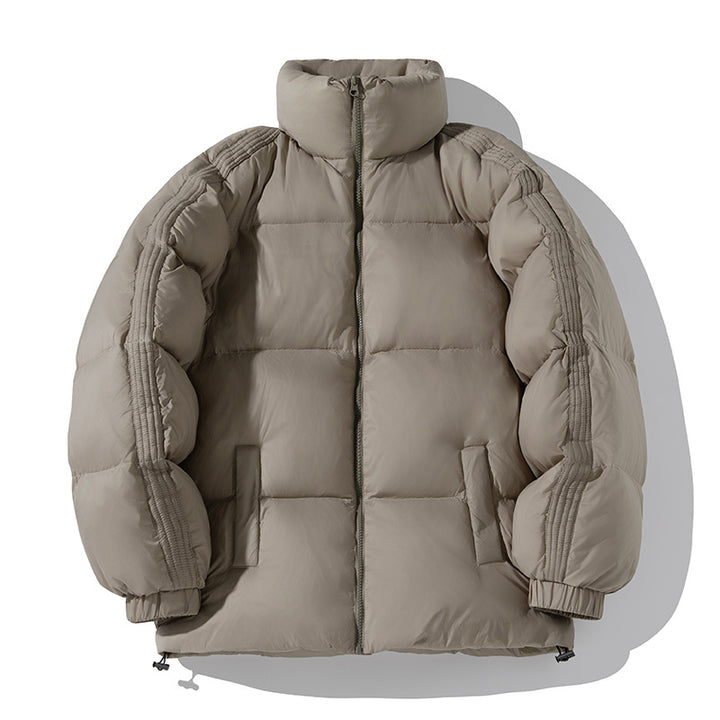 Unisex Oversize-Pufferjacke mit hohem Stehkragen, seitlichen Armreißverschlüssen und Kordelzug Drune