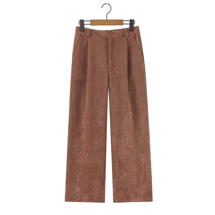 Damen Hochtaillierte Cordhose mit weitem Bein und Bundfalten Drune