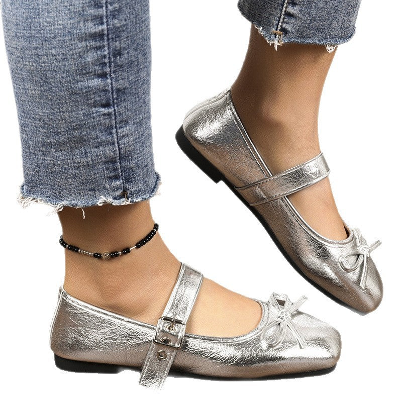 Damen nan Ballerinas mit Leopardenmuster, verstellbarem Mary-Jane-Riemen und dekorativer Schleife Drune