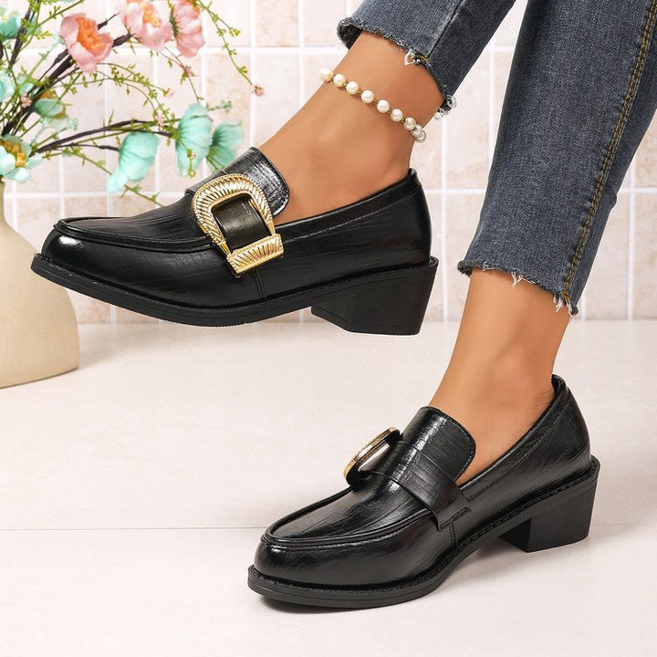 Damen Elegante Mokassins mit Goldschnalle Drune