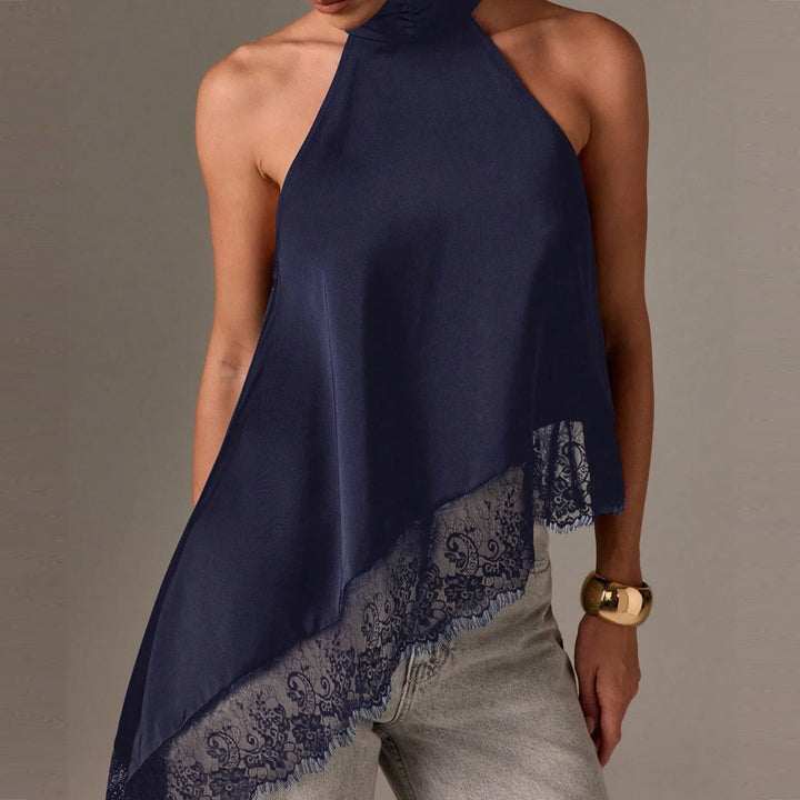Damen luftiges Chiffon-Top mit eleganter Spitzenverzierung Drune
